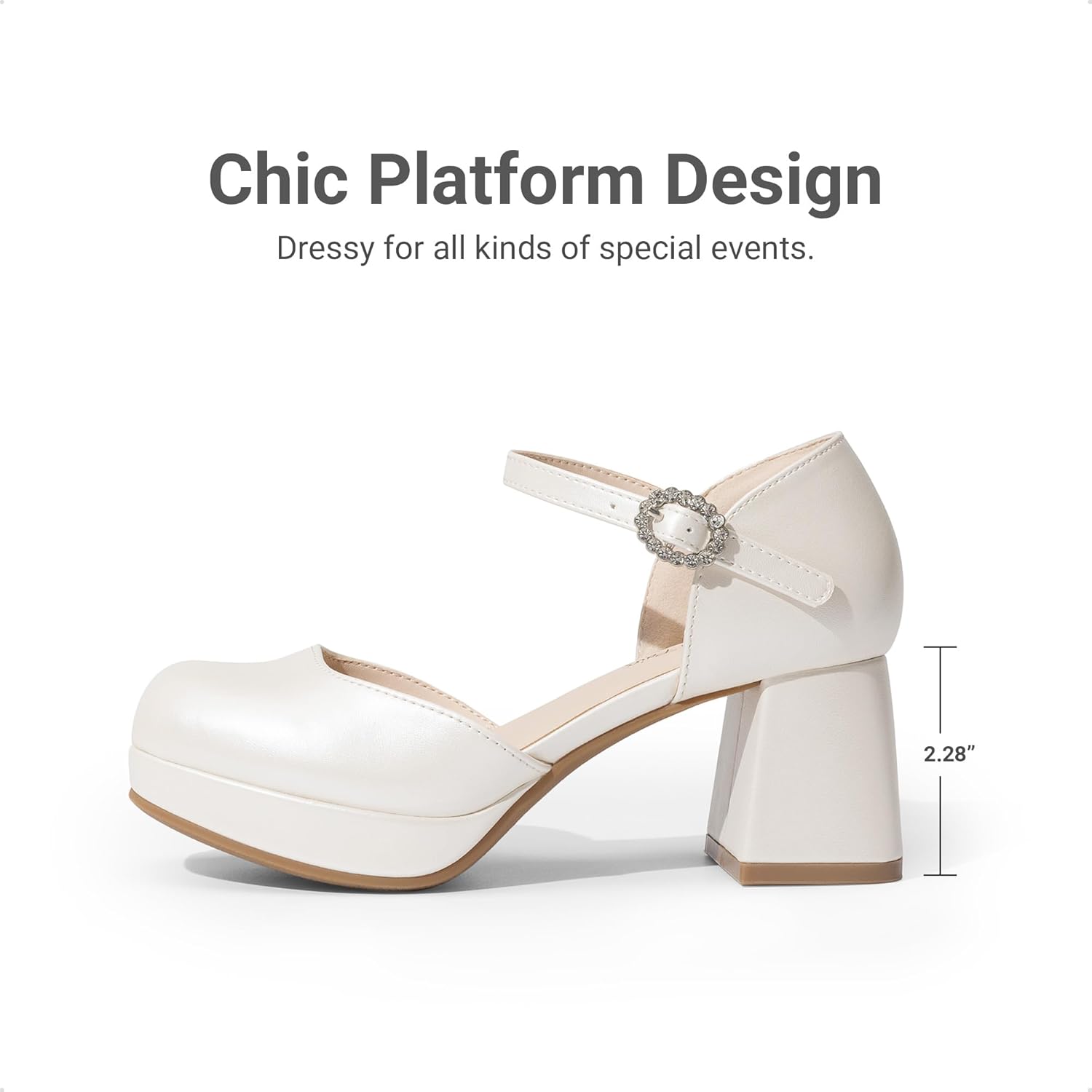 DREAM PAIRS Girls Dress Shoes Platform Square Toe High Heels Ankle Strap Party Wedding Flower Pump for Little Big Kid - Image 3