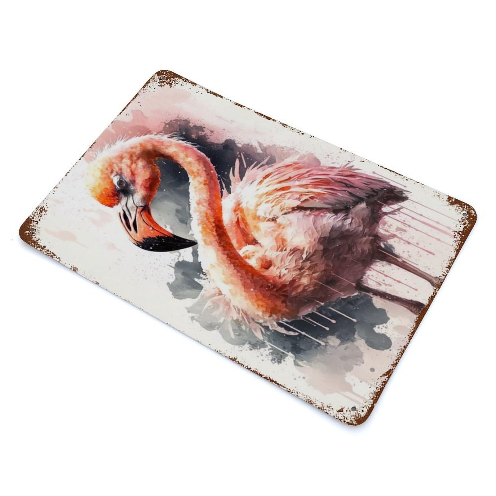 Flamingo Watercolor Sketch Rusty Metal Tin Sign 11.8"x7.9", for Basement, Hobby Room And Garage Decor, Retro Wall Decor