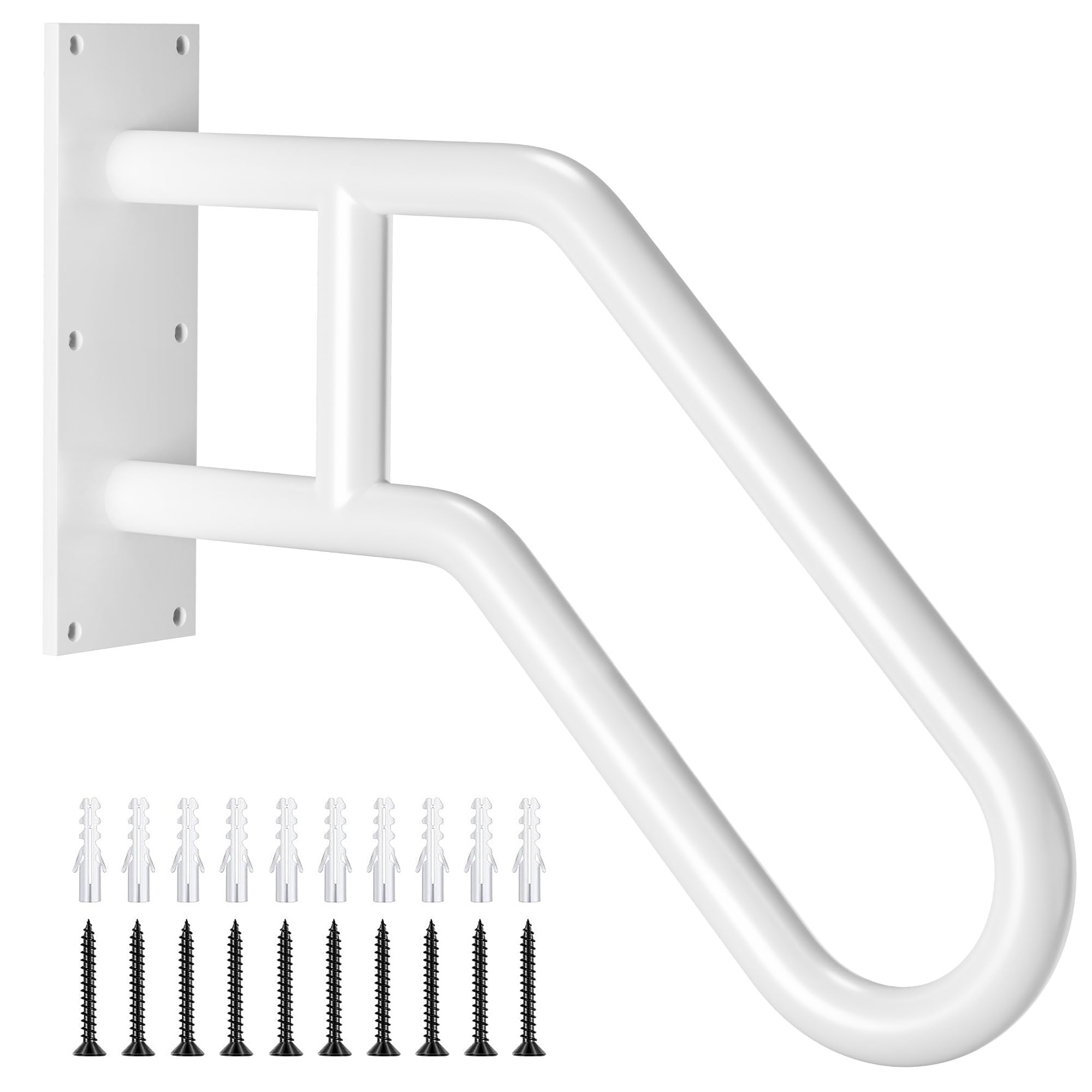 Auroras Handrails for Outdoor Steps, Sturdy Wall Mount Handrail for 1-3 Steps, 28.7" Stainless Steel Railing for Outdoor & Indoor, Garage, Porch, Yard and Garden Stairway (White)