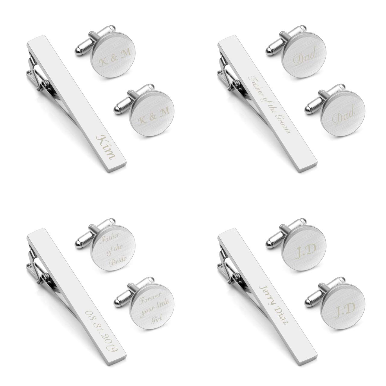 Personalized Master Free Engraving Custom Stainless Steel Cufflinks Tie Clip Bar Set for Mens Wedding Business with Gift Box