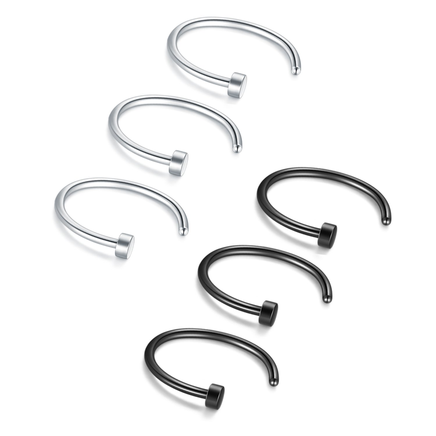 Briana WilliamsFake Nariz Anillos Hoop-20G 18G 16G Nariz Aro Anillo 6mm/8mm/10mm/12mm Nariz Piercing labio Septum Anillo Arete Faux Joyería piercing del cuerpo 6 piezas