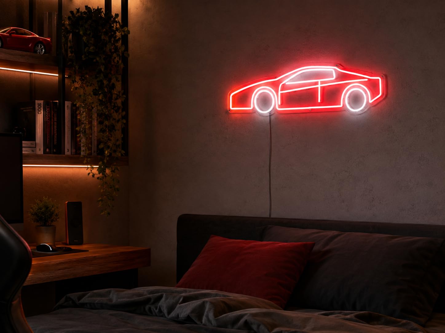 Letrero Coche deportivo Cartel Luminoso LED Escaparate, Decoración de Pared en Metacrilato, Luz Brillante, aproximadamente 51x21cm alimentación 12v