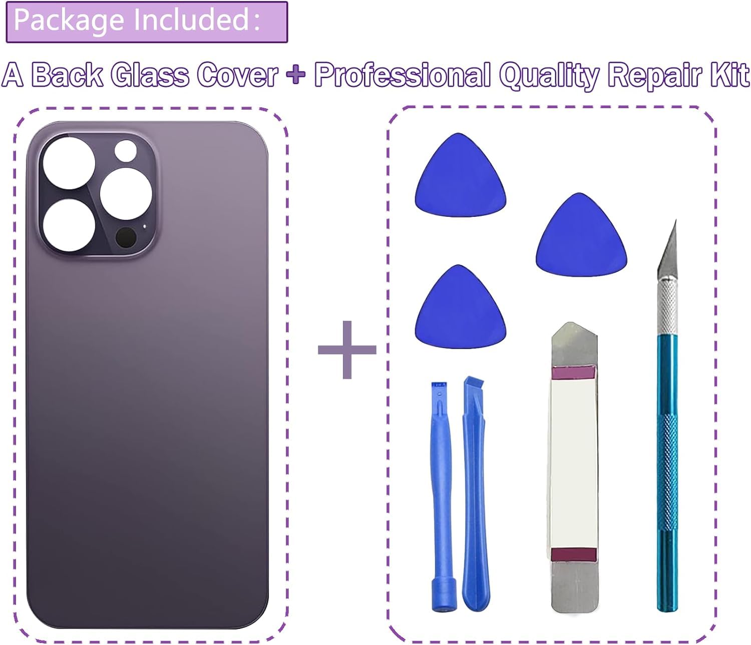 14 Pro Max Verre arrière de Rechange pour iPhone 14 Pro Max 6,7" avec kit d'outils Repar(Violet foncé)