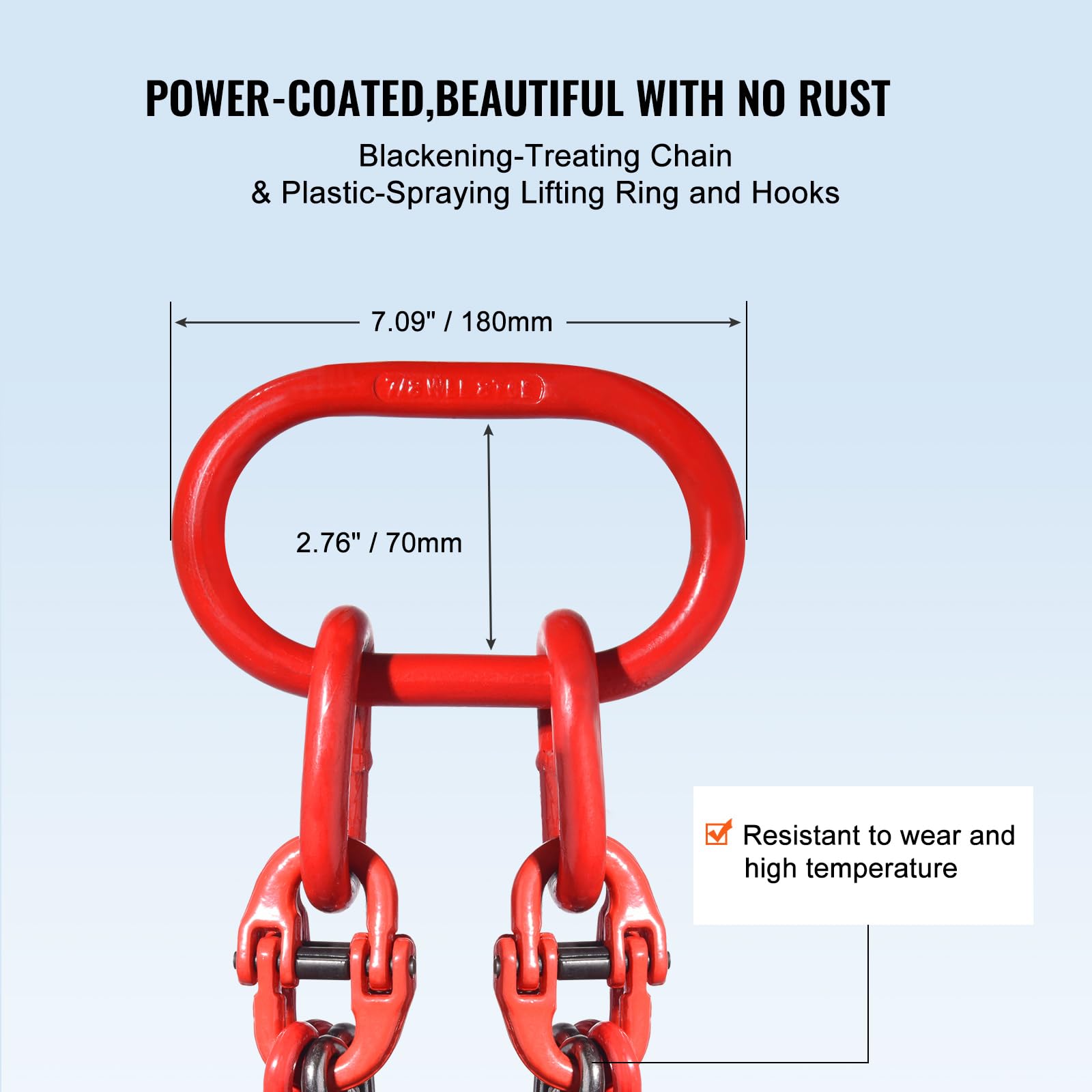 VEVOR Imbracatura a catena di sollevamento a 4 gambe con ganci regolatori, 10 mm x 300 cm, Capacità di carico 8344 kg, Grado 80 per Carrello elevatore, Paranco a motore, Banchina, Cantiere, Fabbrica
