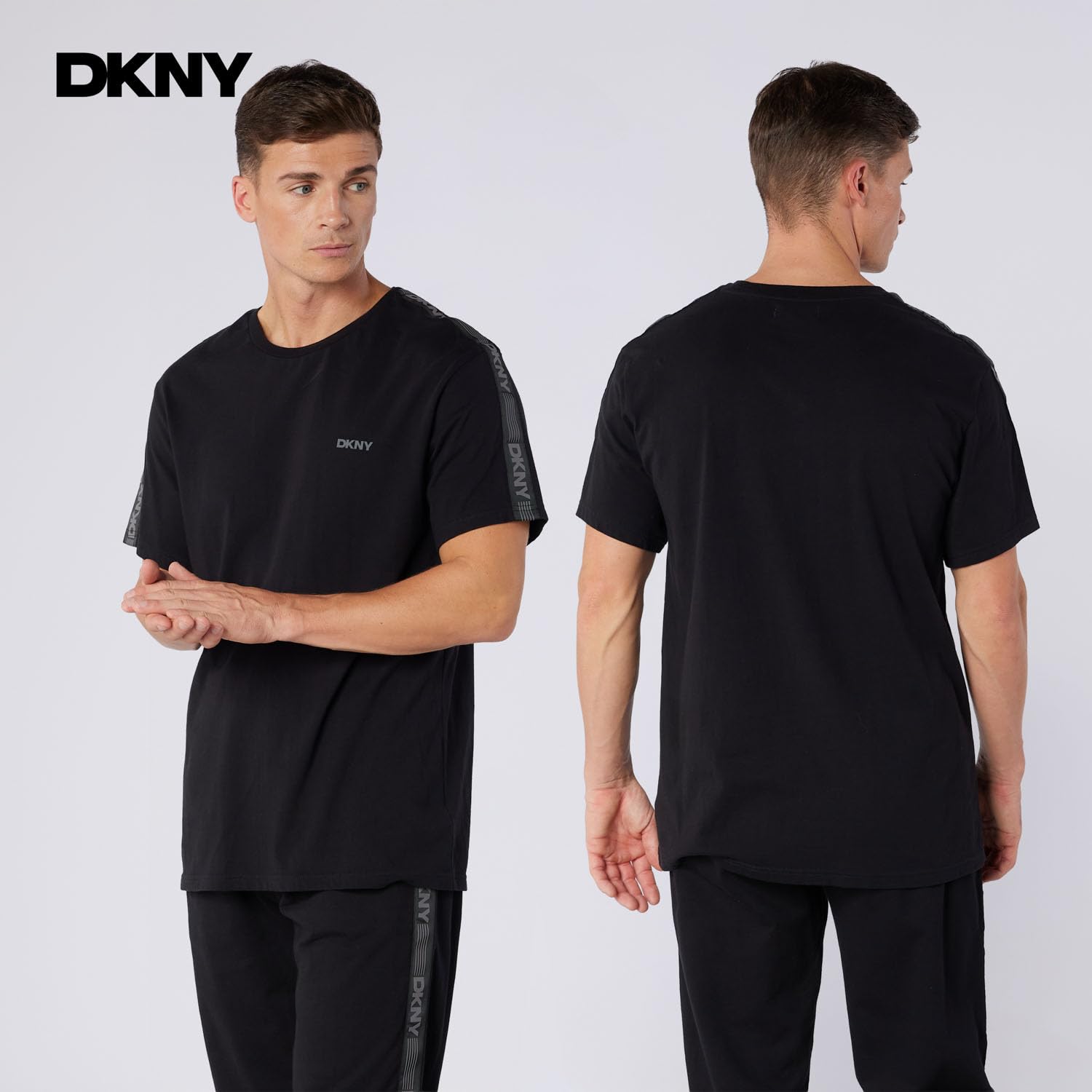 DKNY Penguins Camiseta Hombre Manga Corta 100% Algodón Negra | Camisetas Hombre Ropa Deportiva y Loungewear con Cuello Redondo y Banda Lateral | Camiseta de Algodón Hombre Negra | Idea Regalo Hombre