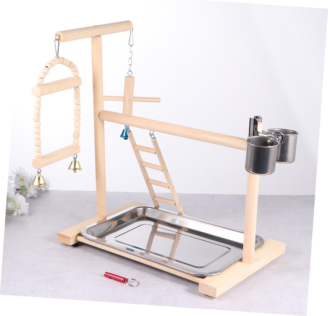 GANAZONO Wooden Parrot Stand with Hanging Bird Perch and Activity Gym Natural Solid Wood Bird Stand for Parrots Suitable for Cage Or Outdoor Use Random Color