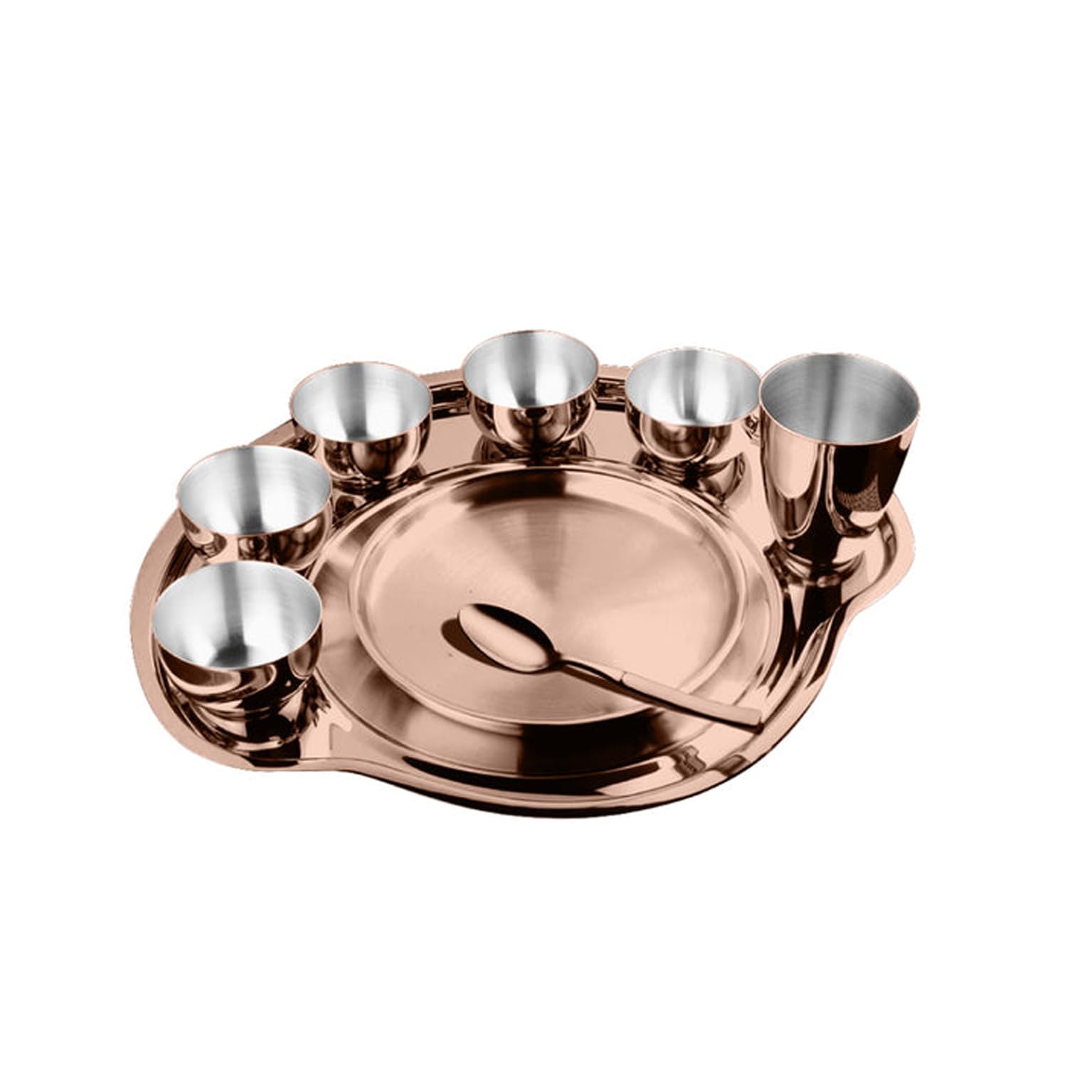 Prabha Stainless Steel Dinner Set of 9 Pcs | Shagun Rajwada Gold Thali Set For Serving | Bhojan Thal Kitchen Dinnerware Set Ideal Gifting Anniversary, Wedding | Durable, Cleanable, Useable, High Grade