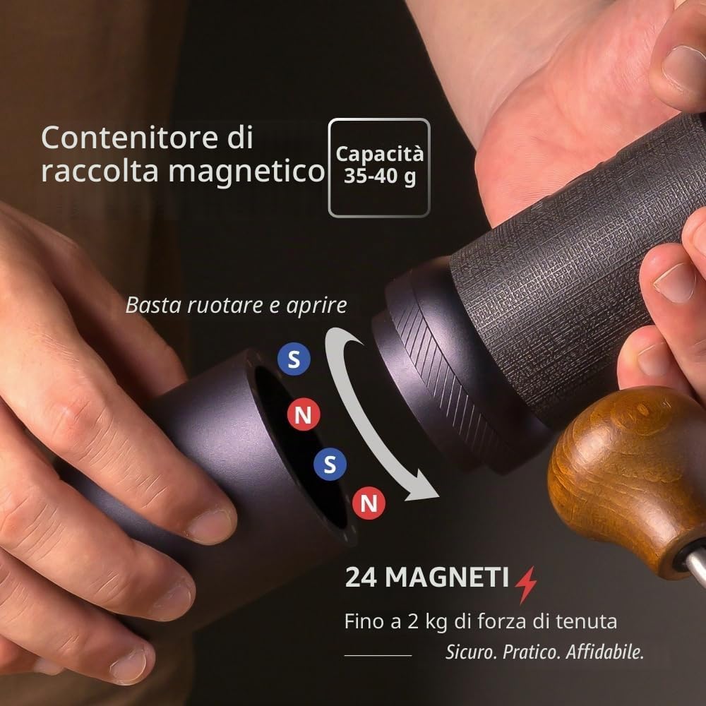 1Zpresso J-Ultra - Macinacaffè manuale in ferro, grigio conico, manico pieghevole, tazza con chiusura magnetica da 40 g, regolazione numerica fine, efficienza di macinazione più veloce, ideale per