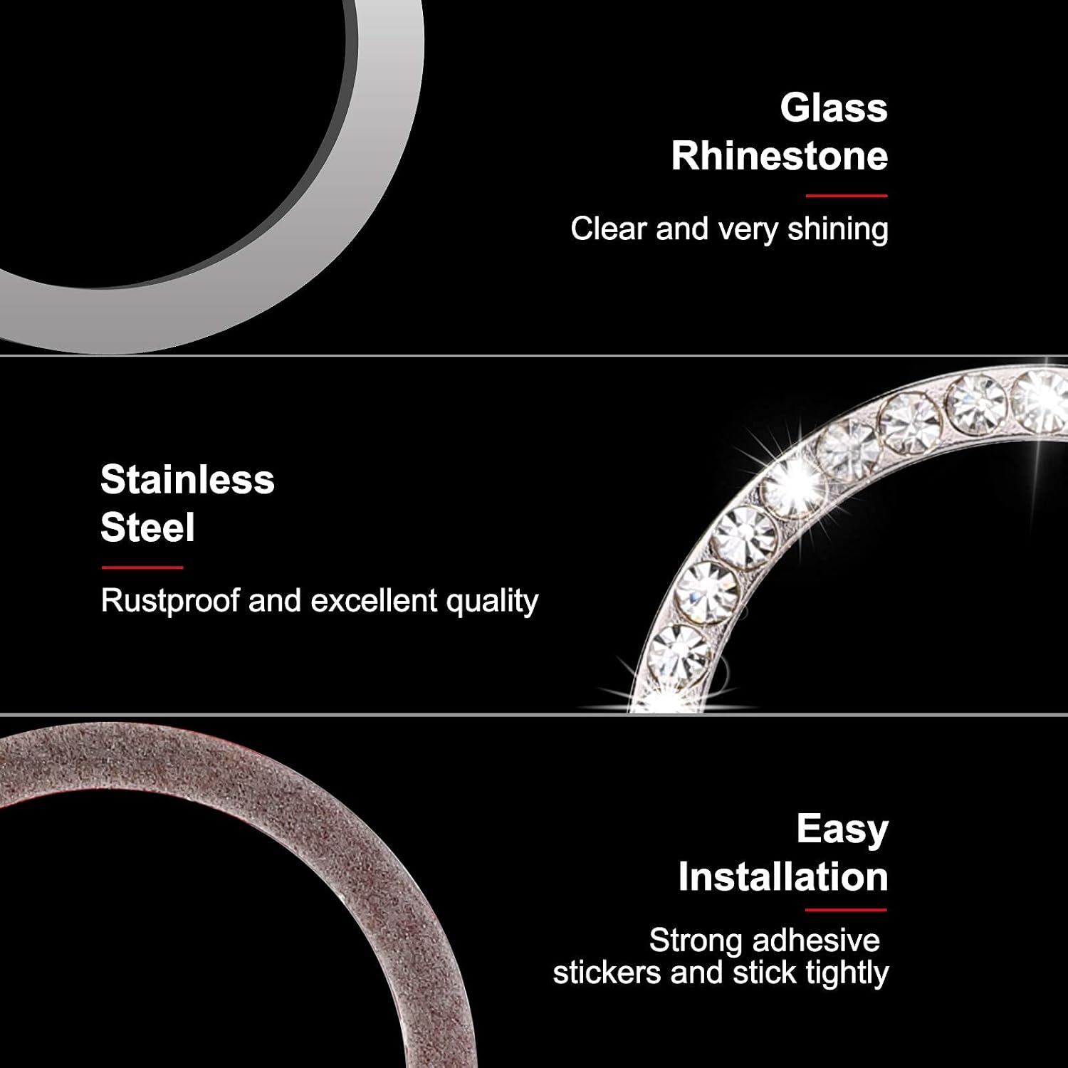 2 PCS Bling Car Crystal Rhinestone Ring Car Decor Accessories for Auto Start Engine Ignition Button Key Ignition Starter or Knob Ring, Bling Car Accessories Ring Emblem Sticker for Women (Silver)