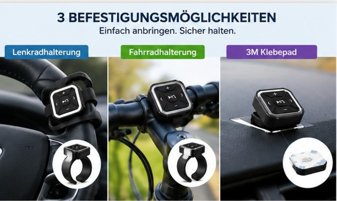 D62CS Télécommande Bluetooth 5.0 pour voiture - Bouton multimédia au volant avec support, contrôle de la musique et téléphonie, compatible avec iOS et Android