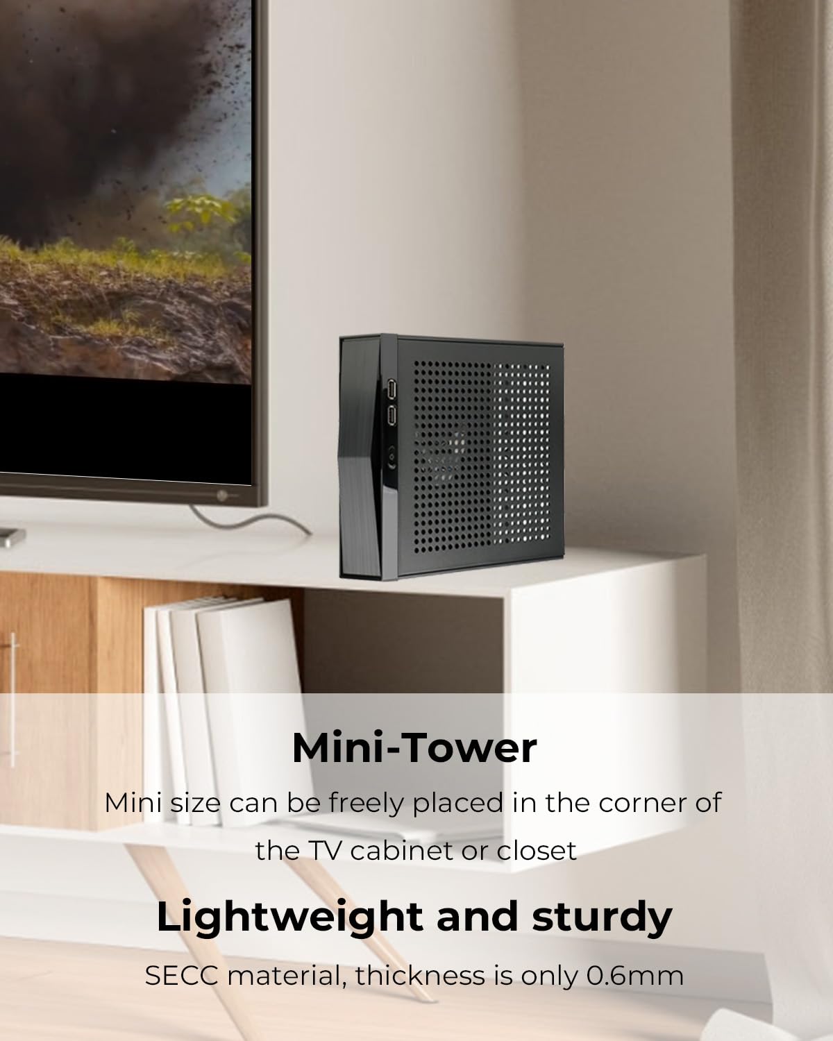 Custodia Mini ITX, SFF Small Form Factor, telaio per computer Mini Tower ideale per HTPC, pannelli ventilati SECC da 0,6 mm, custodia per PC da gioco adatta a schede madri Mini ITX (6,7 "x 6,7") e