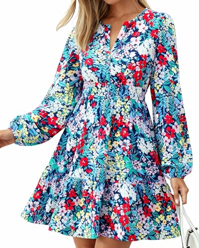 BTFBM Fall Dresses for Women 2026 Trendy Floral Long Sleeve Mini Dress - image 1