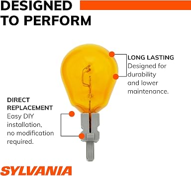 SYLVANIA 4157NA Long Life Miniature Amber Automotive Bulb, 2 Bulbs