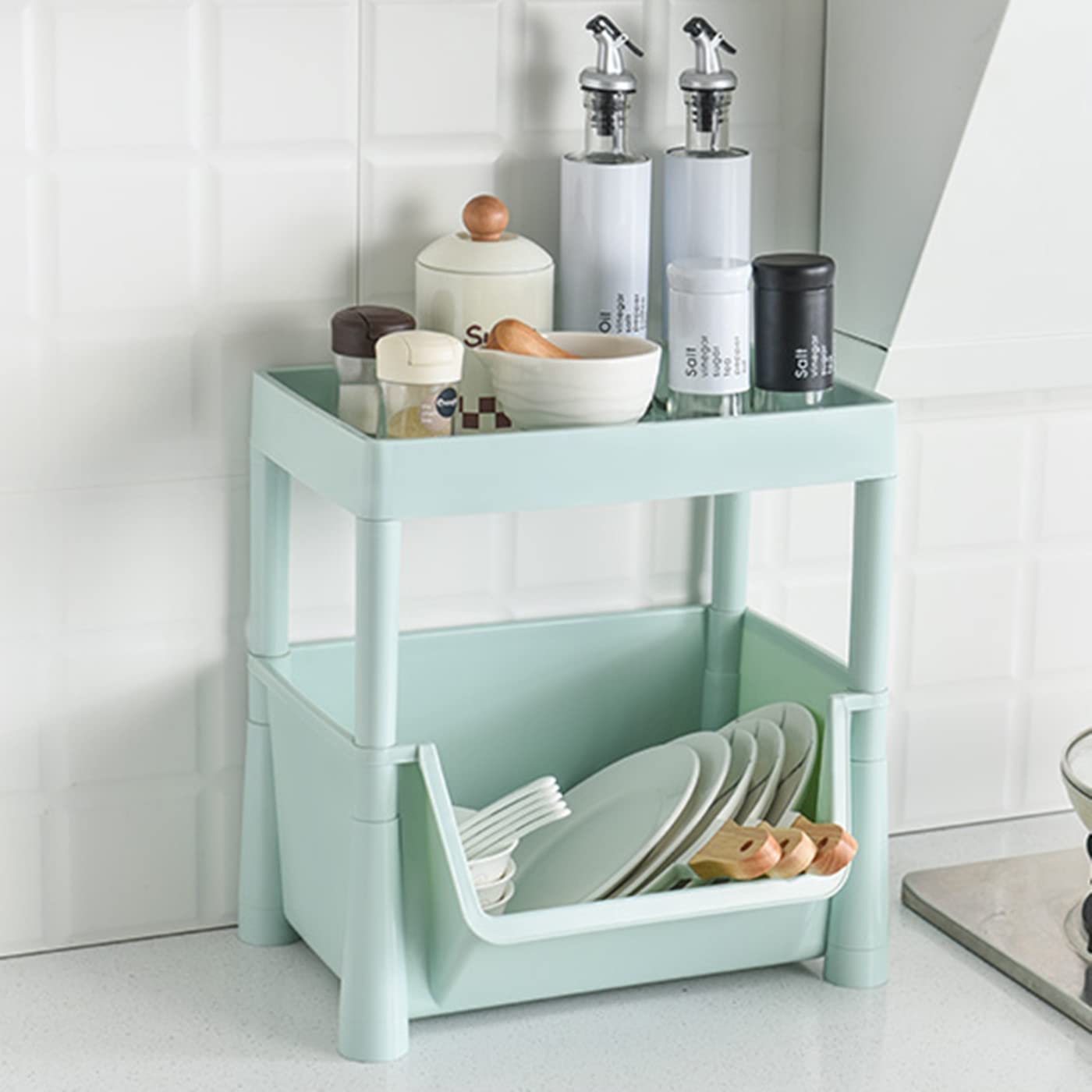 Scaffale multiuso, Mensola espositiva angolare salvaspazio Scaffale portaoggetti piccolo regolabile, Ripiani Impilabili, Libreria Scaffali portaoggetti in piedi per bagno, dormitorio, lavanderia