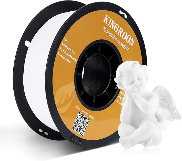 Kingroon PLA 3D Printer Filament, Dimensional Accuracy +/- 0.03 mm, 1 kg Spool(2.2lbs), 1.75 mmWhite