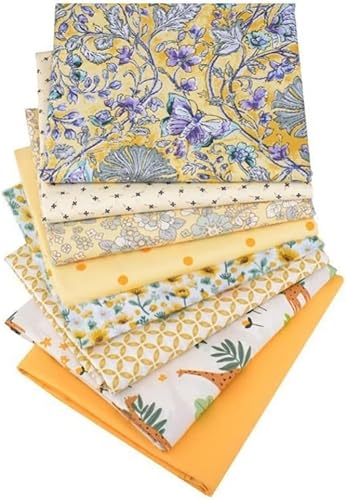 CraftsFabrics 8pcs 40cmx50cm Yellow Floral Fat Quarters Bundle 100% Cotton Twill Precut Fabrics for Patchwork Quilting Scrapbooking Nursery Baby Clothing DIY Projects