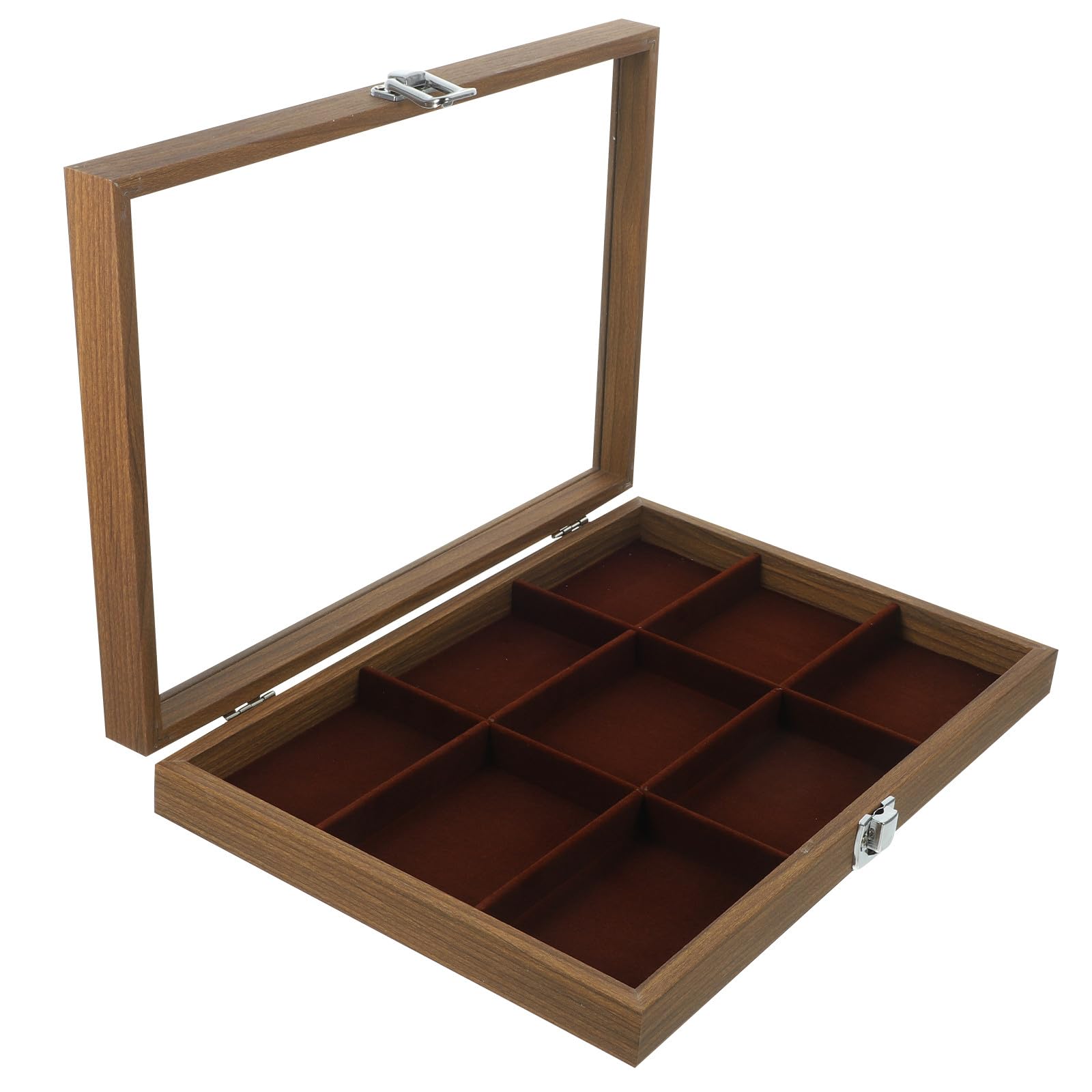 Lshtshf-ou With Dustproof Wooden Jewelry Box Lid 9-grid Organizer For Bracelets Necklaces Rings Storage Walnut Finish Portable Trinket Holder For Home Display