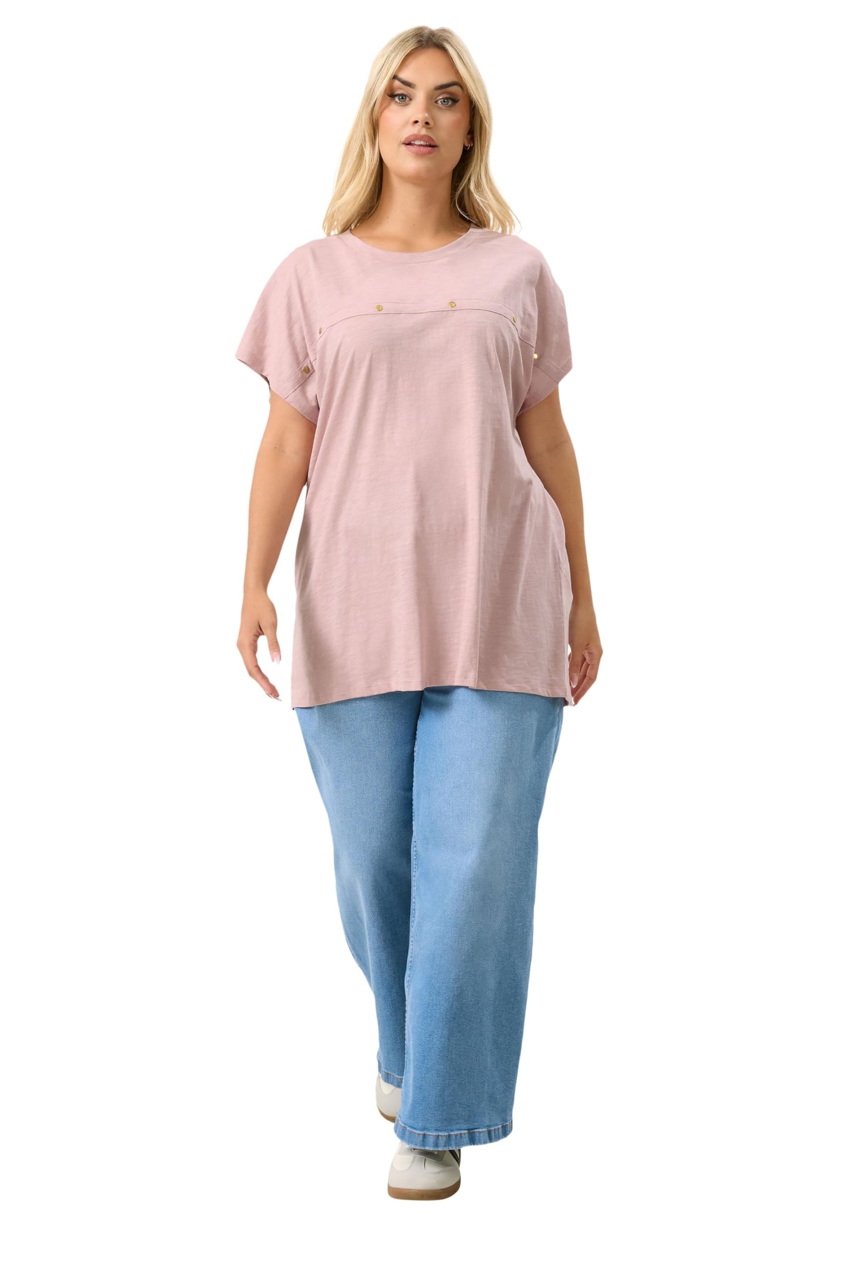 Yours Curve Stud Grown-On Sleeve T-Shirt - Women's - Plus Size Curve Light Pink