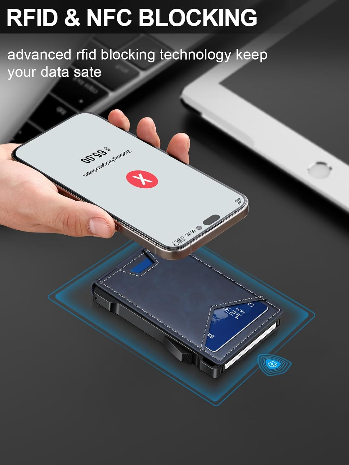 Wallet for Men RFID Wallet with 2 ID Windows & Money Clip, Slim Pop Up Card Holder for 10-12 Cards, Bifold Minimalist Smart Wallet for Front Pocket, Compact Metal Credit Card Holder, Gifts for Men - imagen 8