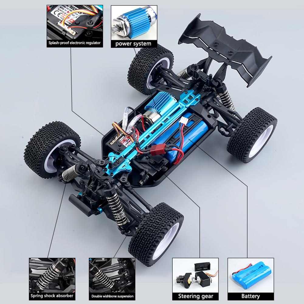 16102 1:16 Voiture télécommandée, 2.4Ghz Moteur à balais de Carbone Course Tout-Terrain télécommandée à Grande Vitesse, 50km/h 4WD Voiture Jouet Tout-Terrain, 3 Piles (Rouge)