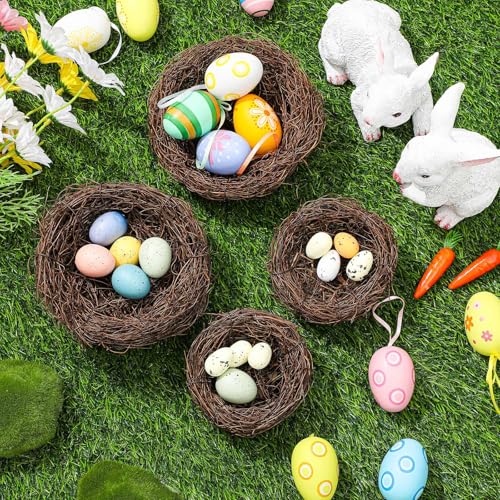 Image of Yookeer 6 Pcs Easter Bird Nest with 30 Pcs Eggs Spring Party Decoration Handmade Miniature 4 Inch Birds Nests Decorative for DIY Spring Displays and Easter Decorations(Pale Yellow,Light Green)