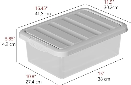 Miniatura 2 de Paquete de 2 contenedores de almacenamiento medianos con tapas, caja organizadora apilable transparente de 14 cuartos de galón, contenedores