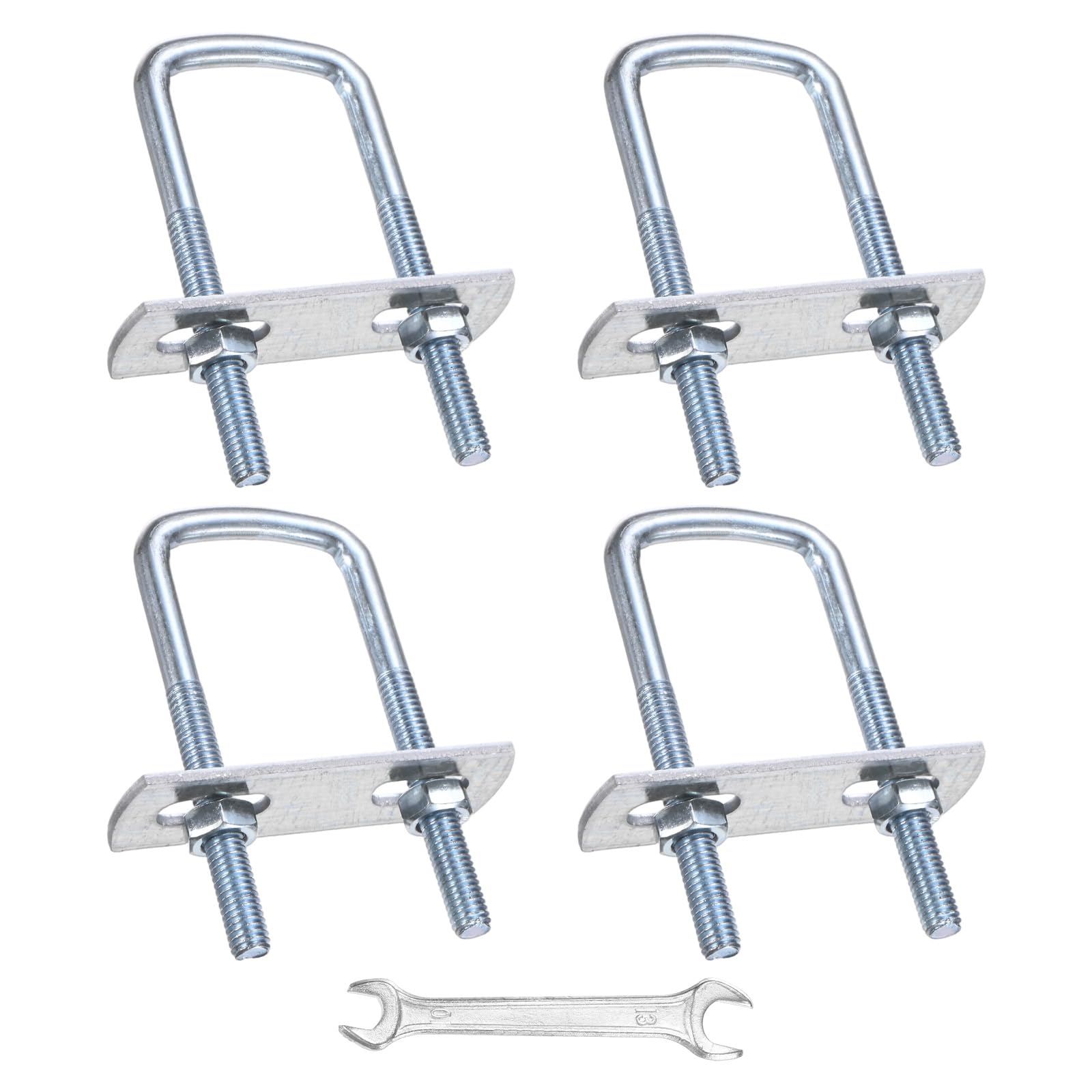 M METERXITY Square U-Bolts Kit (M8x25x70mm, Silver) 4Set Square U Shaped Bolts Carbon Steel with Frame Plates & Nuts & Washers & Wrench, Apply to Ski/Board/Sailboat/Trailer