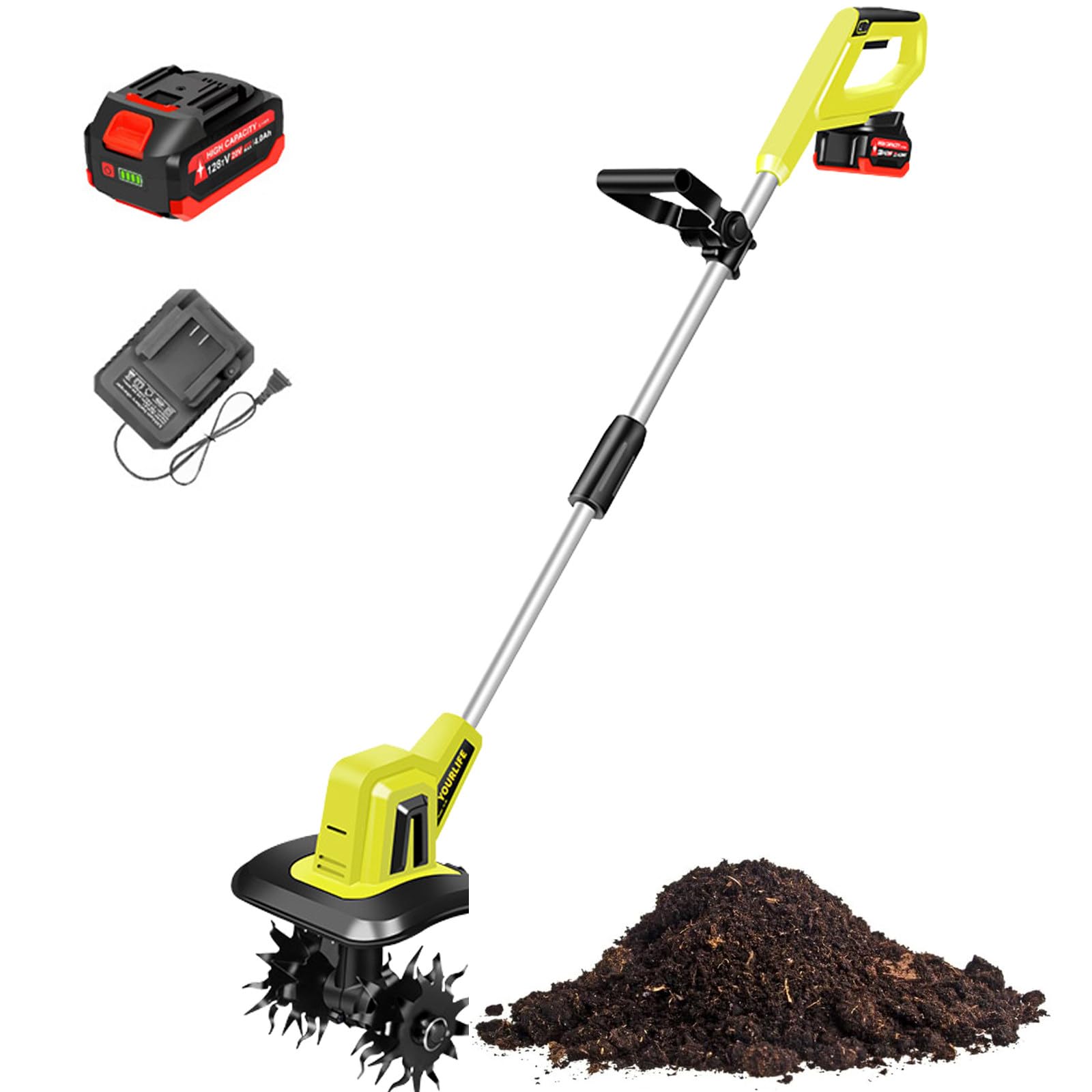 Motocultor eléctrico, Binadora de Motor y Cargador cultivador Azada de Suelo Fresa de Suelo para huerto, Yarda, Cultivo del Suelo,TL-04