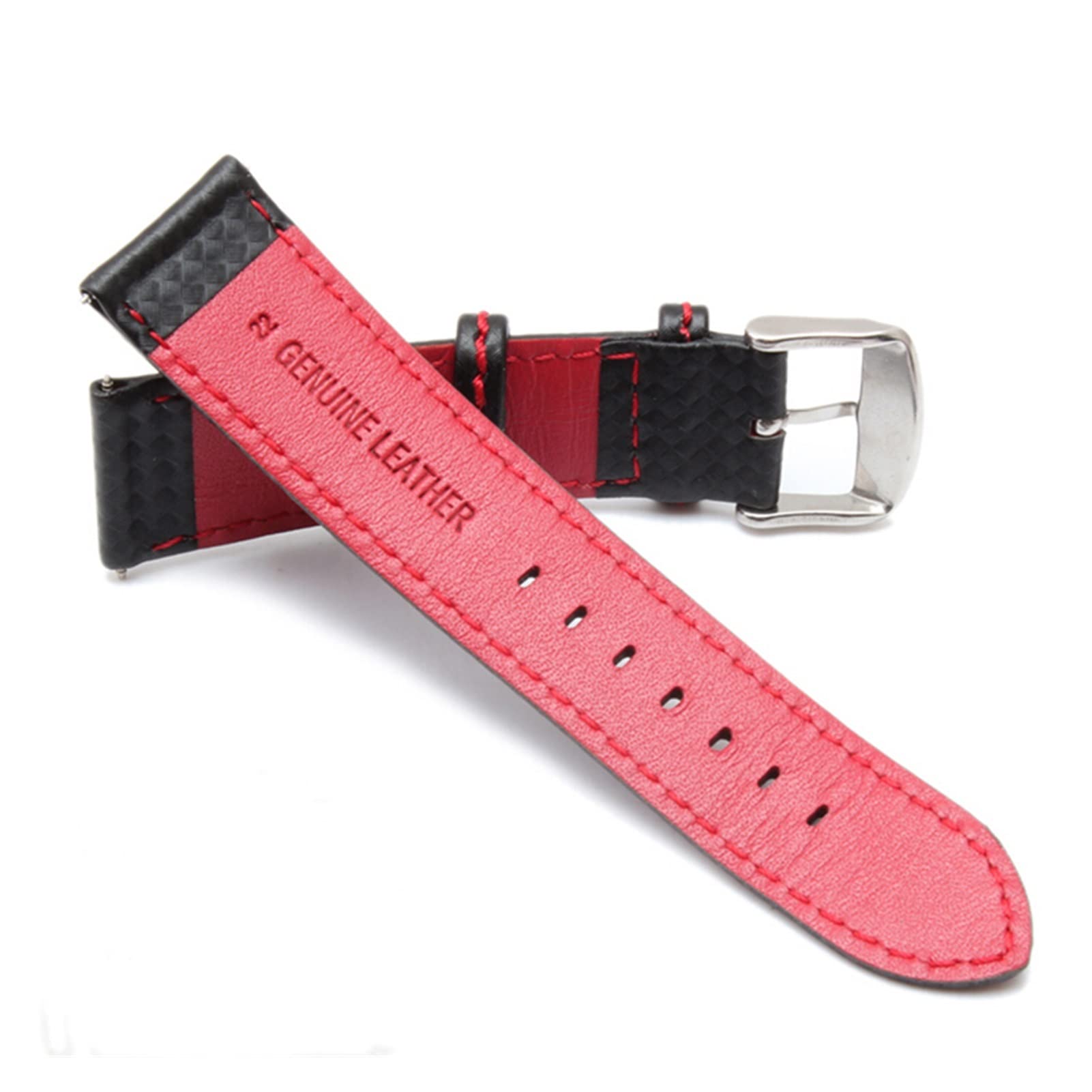 Uhrenarmband， Carbonfaser-Uhrenarmband aus echtem Leder for Herren mit silberner Schließe