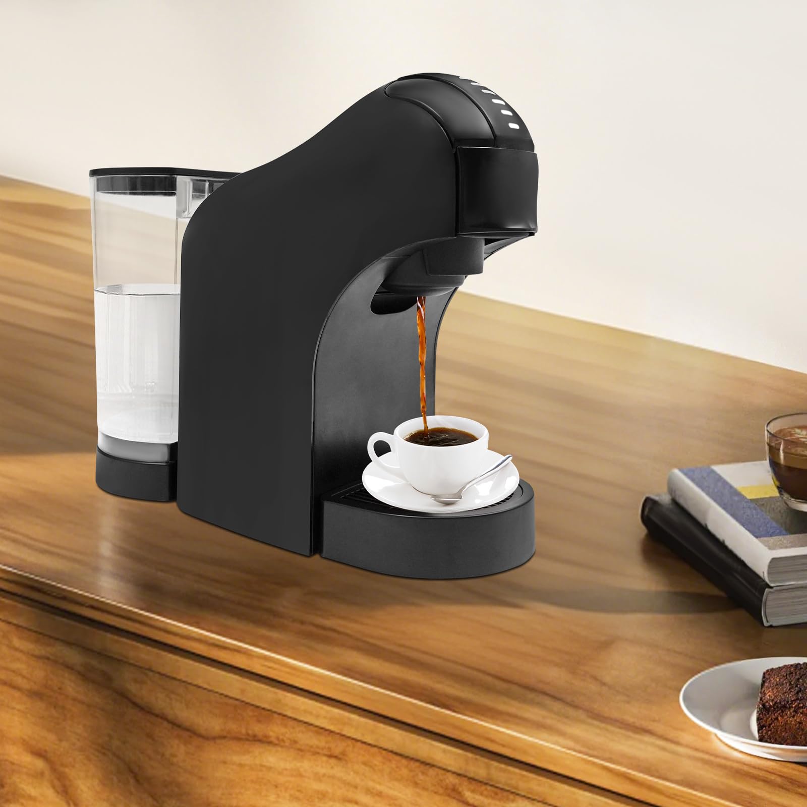 Macchina da caffè a capsule da 1400 W e 20 bar, capacità di riempimento per espresso e Lungo, veloce, potente, facile da usare e ideale per la casa o l'ufficio (nero)