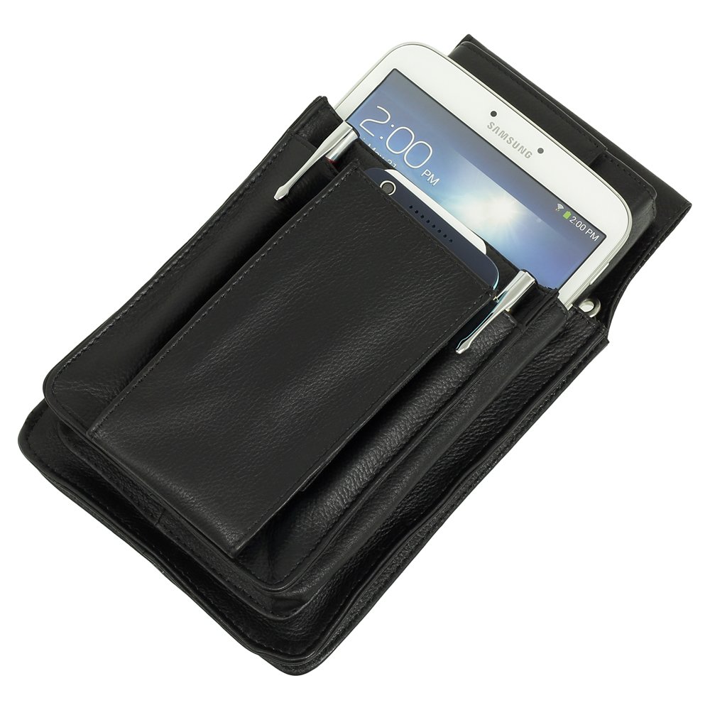 Ledershop24 Profi Tablet-Kellnertasche passend für iPad mini bis 8 Zoll & Kellnerbörse mit oder ohne Gürtel Rindsleder Schwarz - Kellnertasche ohne Gürtel