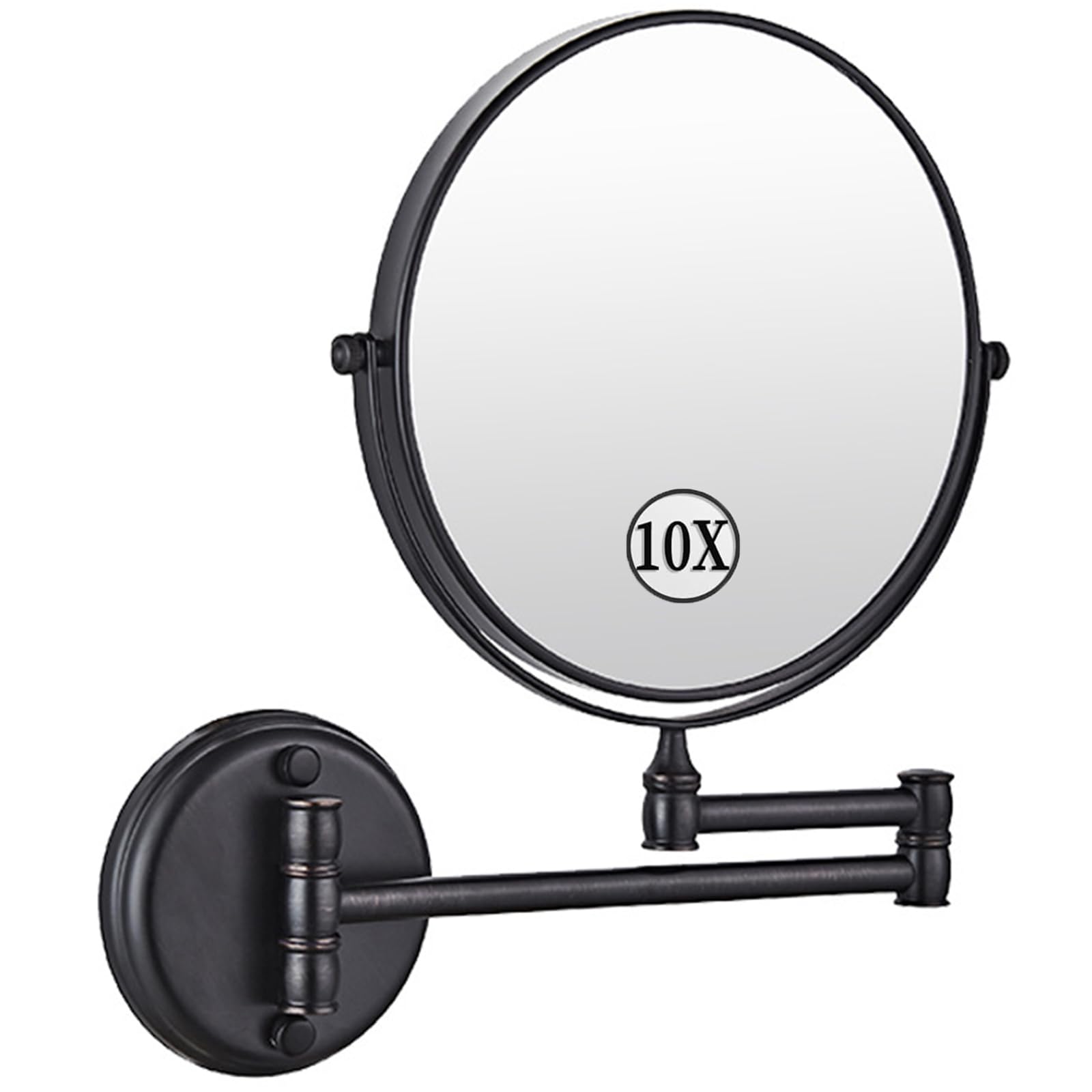 SXFSDOU Wall Mounted Makeup Mirror, 360 Swivel Double Sided Vanity Mirror with 1X/10X Magnification, Bathroom Extendable Shaving Mirror,Black