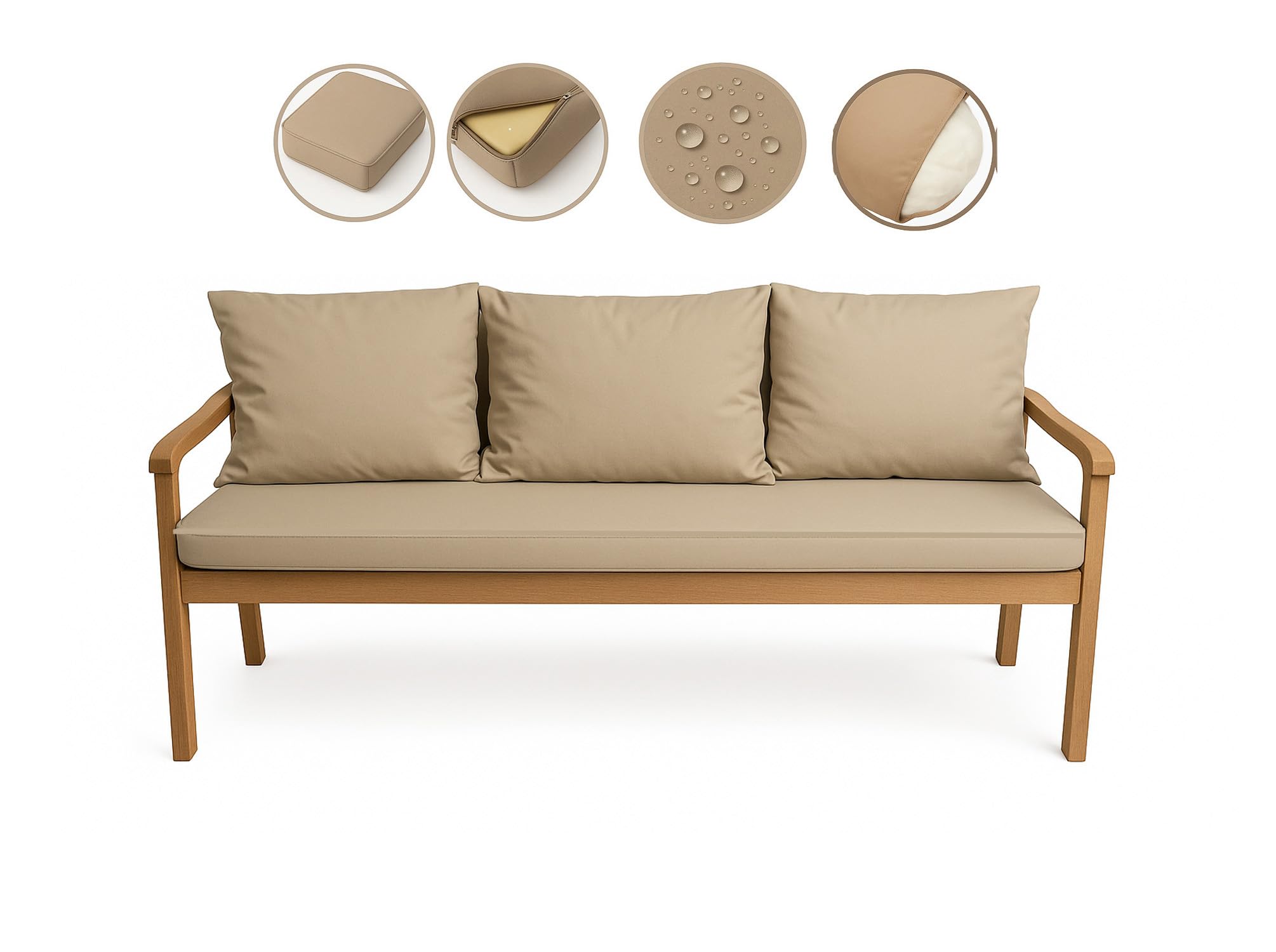 Coussin pour banc de jardin avec dossier – Set – Coussin double face pour balançoire et banc – Disponible en différentes couleurs et tailles (Beige, 140 x 60 x 50 cm)