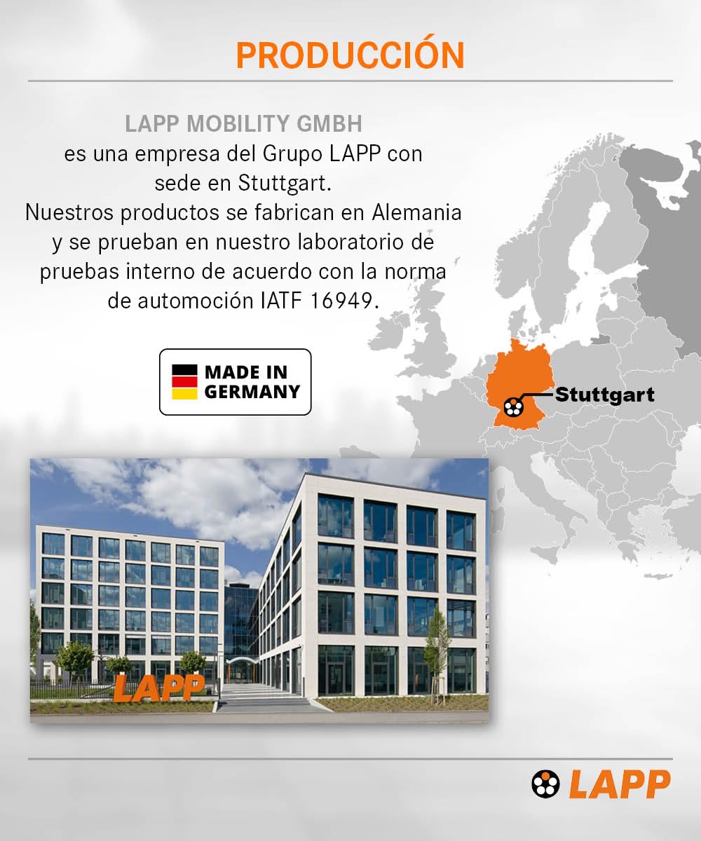 Lapp Mobility EV Cable de Carga Tipo 2, 22 kW/Liso / 32 A/Trifásico/Cable de Carga para Coches eléctricos/Modo 3 / 7m