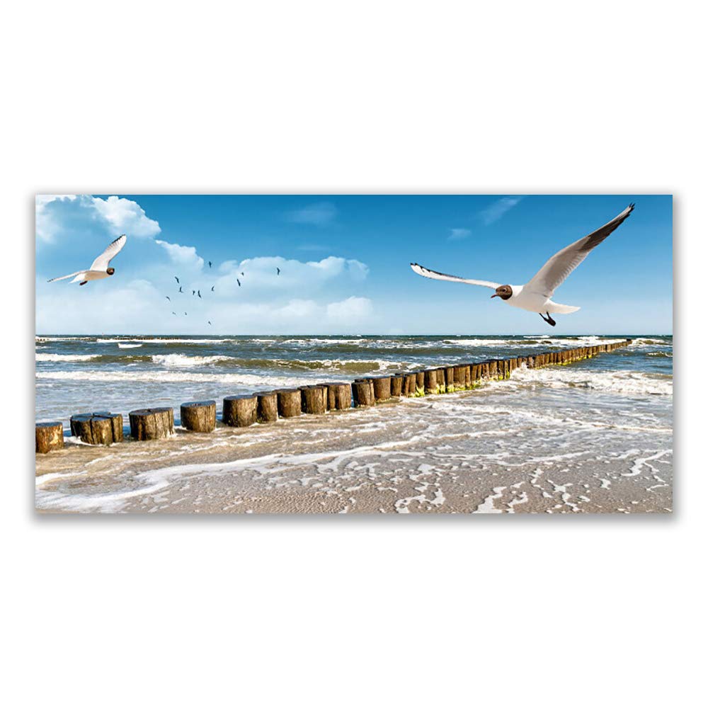 Impression sur verre trempé de prestige 140x70cm motif mer et oiseaux marins