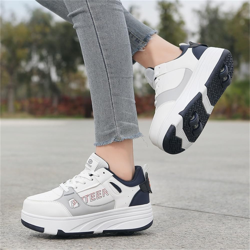 Mateju Zapatos con Ruedas para Niñas Niños, Patines con 4 Ruedas Retráctiles Multiusos 2 en 1, Zapatillas Deportivas al Aire Libre Zapatillas de Skateboarding de Moda
