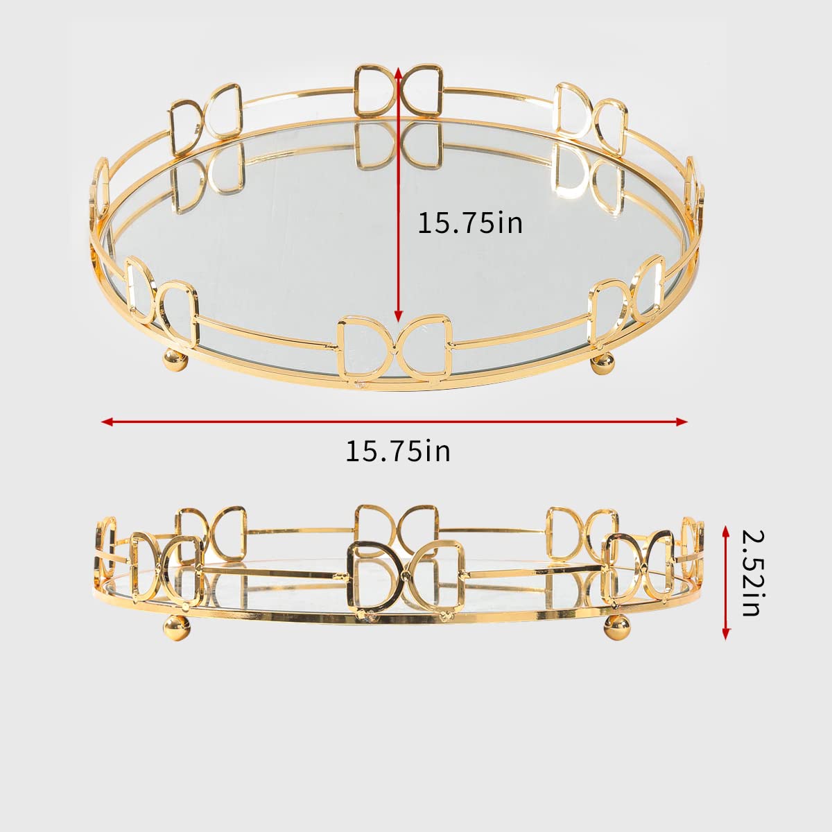 HAIGOUER Extra Large Gold Decorated Perfume Tray, Round Gold Vanity Tray Size: 15.75in×15.75in×2.52in…