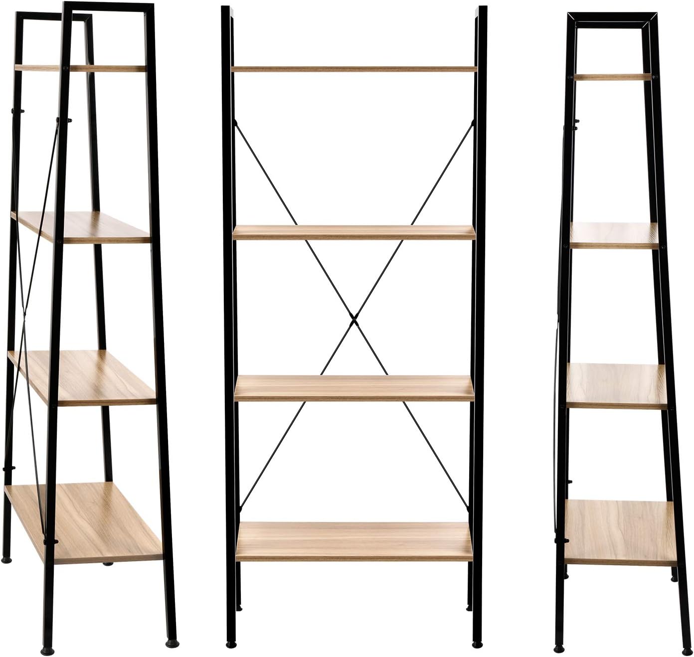 HOMEKOKO Vintage Wood 5ft 4-Tier Ladder Shelf Bookcase Storage Rack Shelves in Living Room,Bedroom,Kitchen,Balcony