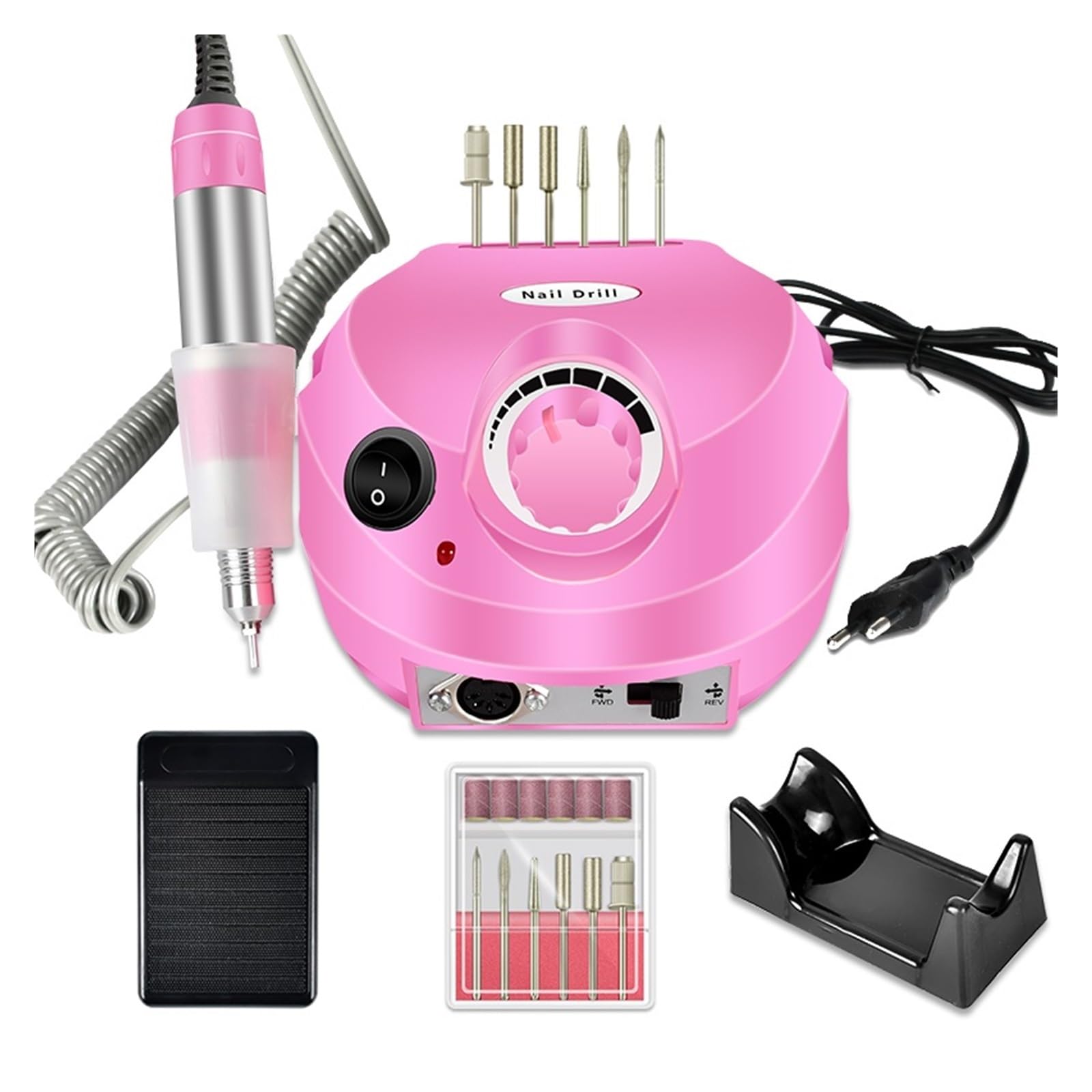 Torno para Uñas Juego de Taladro eléctrico for uñas, Cortador de fresado Profesional for manicura, Brocas for limas de uñas, Equipo pulidor de salón de uñas(M24-202-pink)