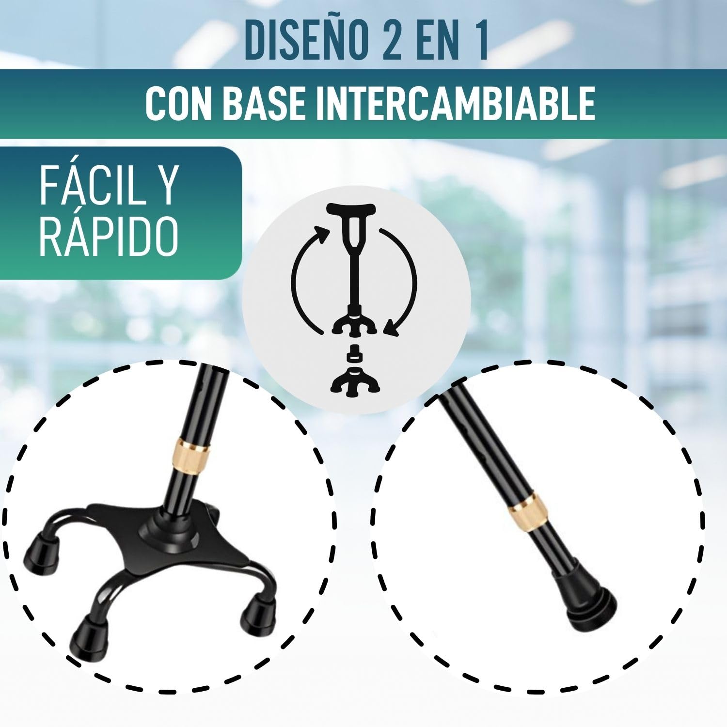 OrtoPrime Bastón 4 Patas Ergonómico Bastón Cuadrípode - Bastones para Mayores Regulables - Bastones Ortopédicos Mujer Y Hombre Baston Anciano -Bastones para Caminar Modernos Baston con Cuatro Apoyos