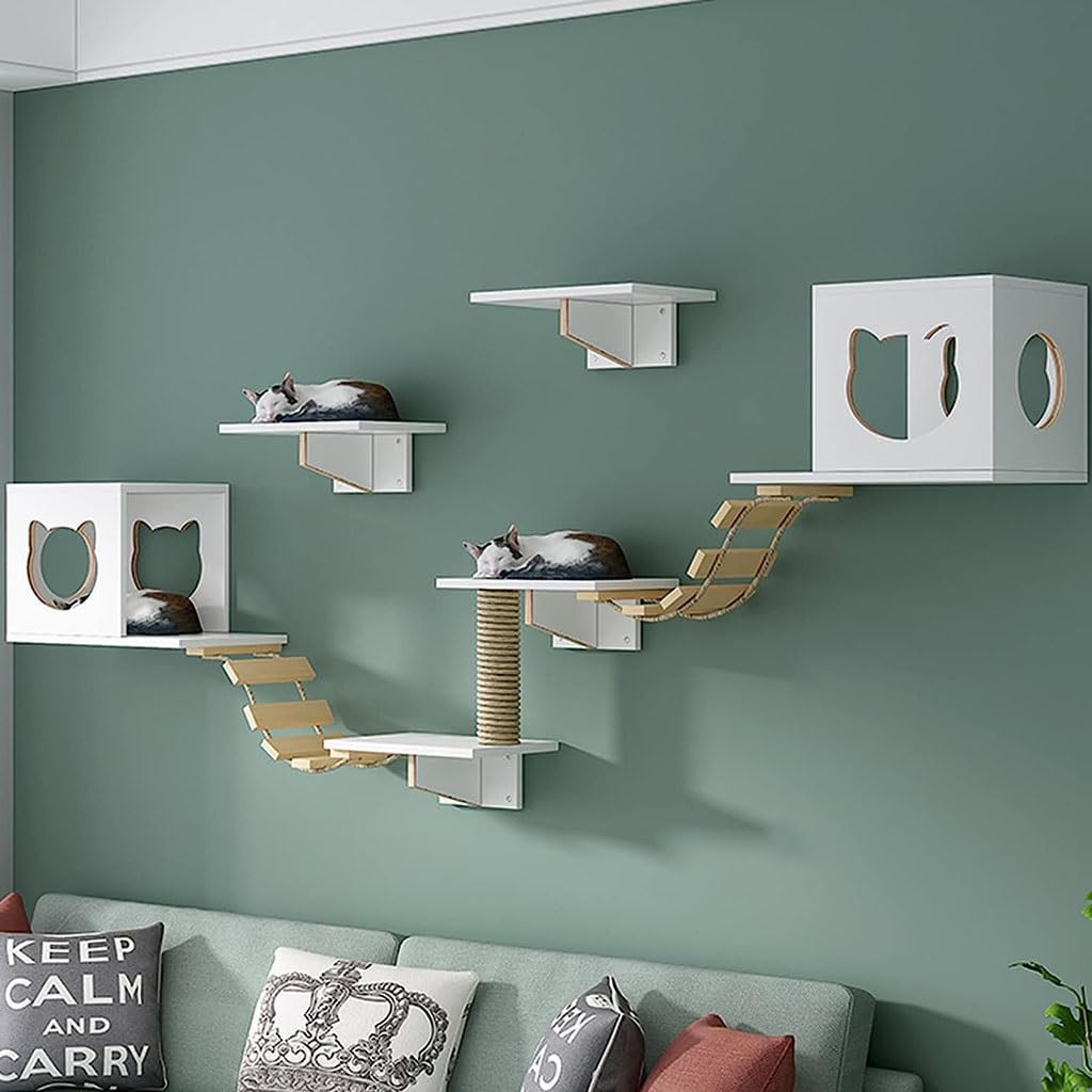 Rascador para Gatos Pared, Cama Gato Pared, Hamaca Gato Pared, Parque Infantil de Pared para Gatos Juego de 7, Práctico y Ahorra Espacio (Size : Combo4)