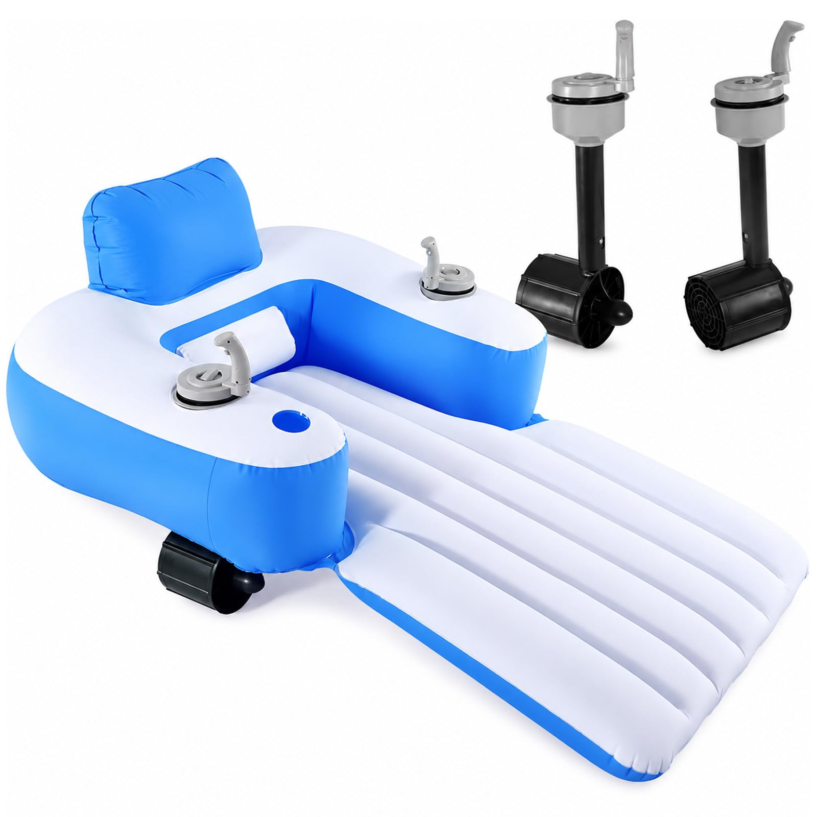 Bouée Gonflable Motorisée pour Adulte, Moteur 46W Simple/Double Rechargeable, Dossier et Porte-Gobelet, Flotteur Électrique Portable pour Piscine, Lac, Rivière, Plage, Été Rectangular(DualPropellers)