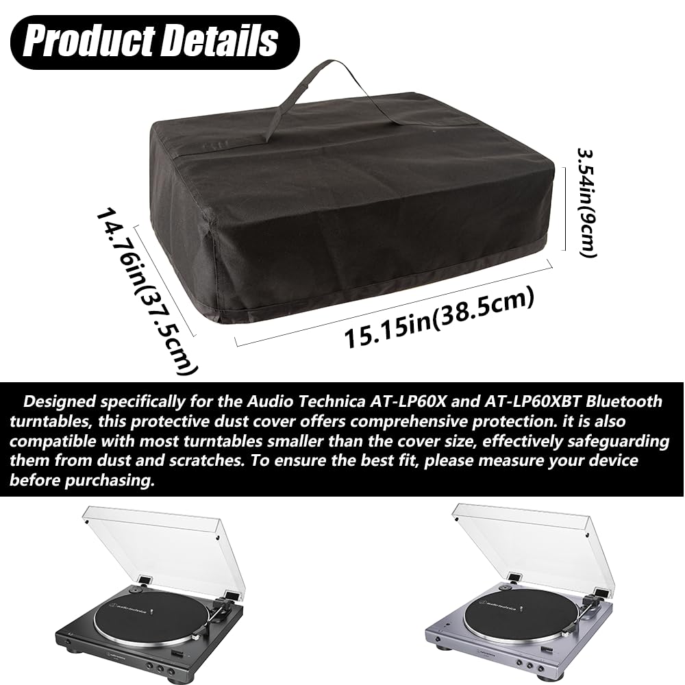 Copertura antipolvere per giradischi, copertura per giradischi, tappetino protettivo antipolvere in plexiglass, compatibile con giradischi stereo Audio-Technica AT-LP60X e AT-LP60XBT