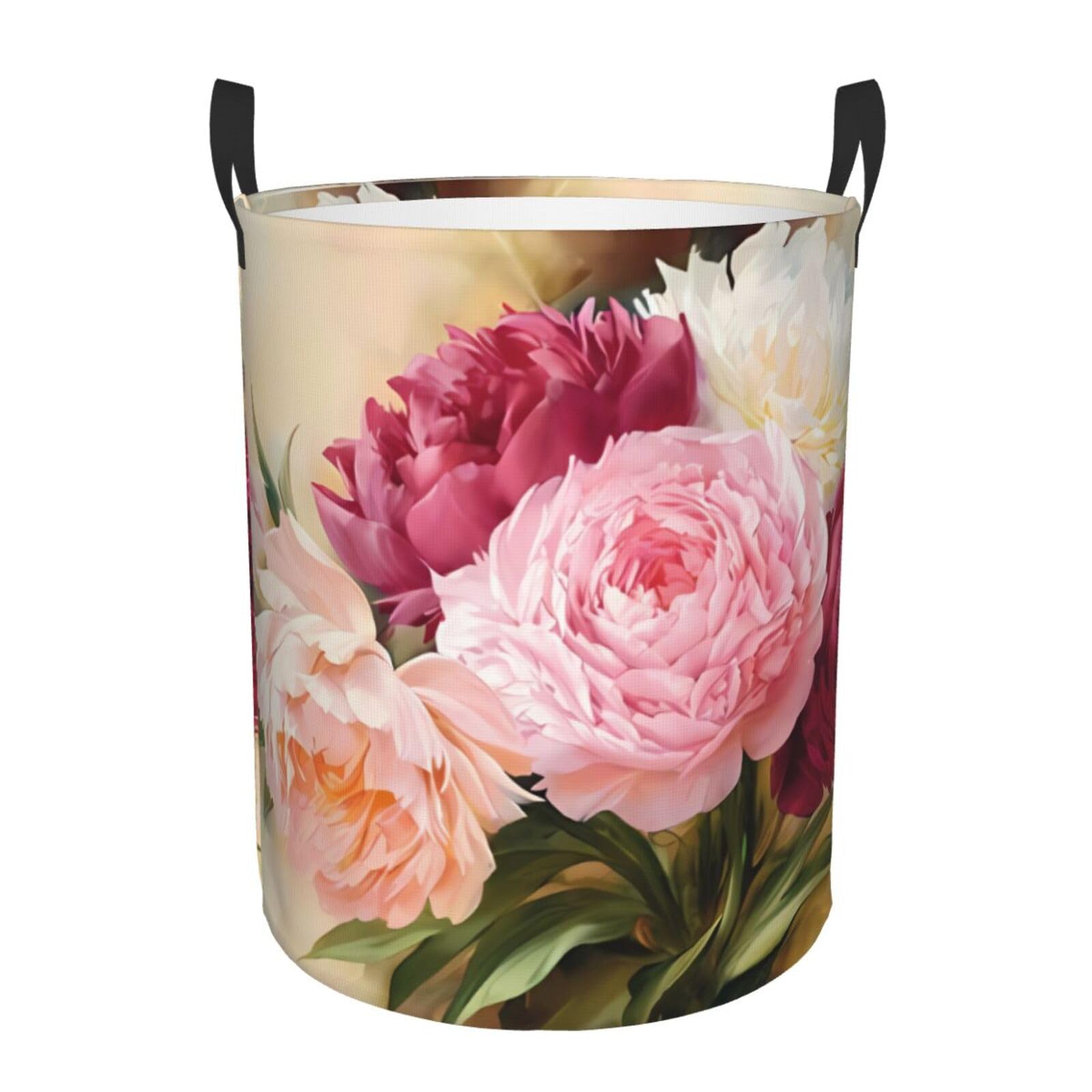 M Circular Hamper peony flowers blossom Print for Dirty Clothes