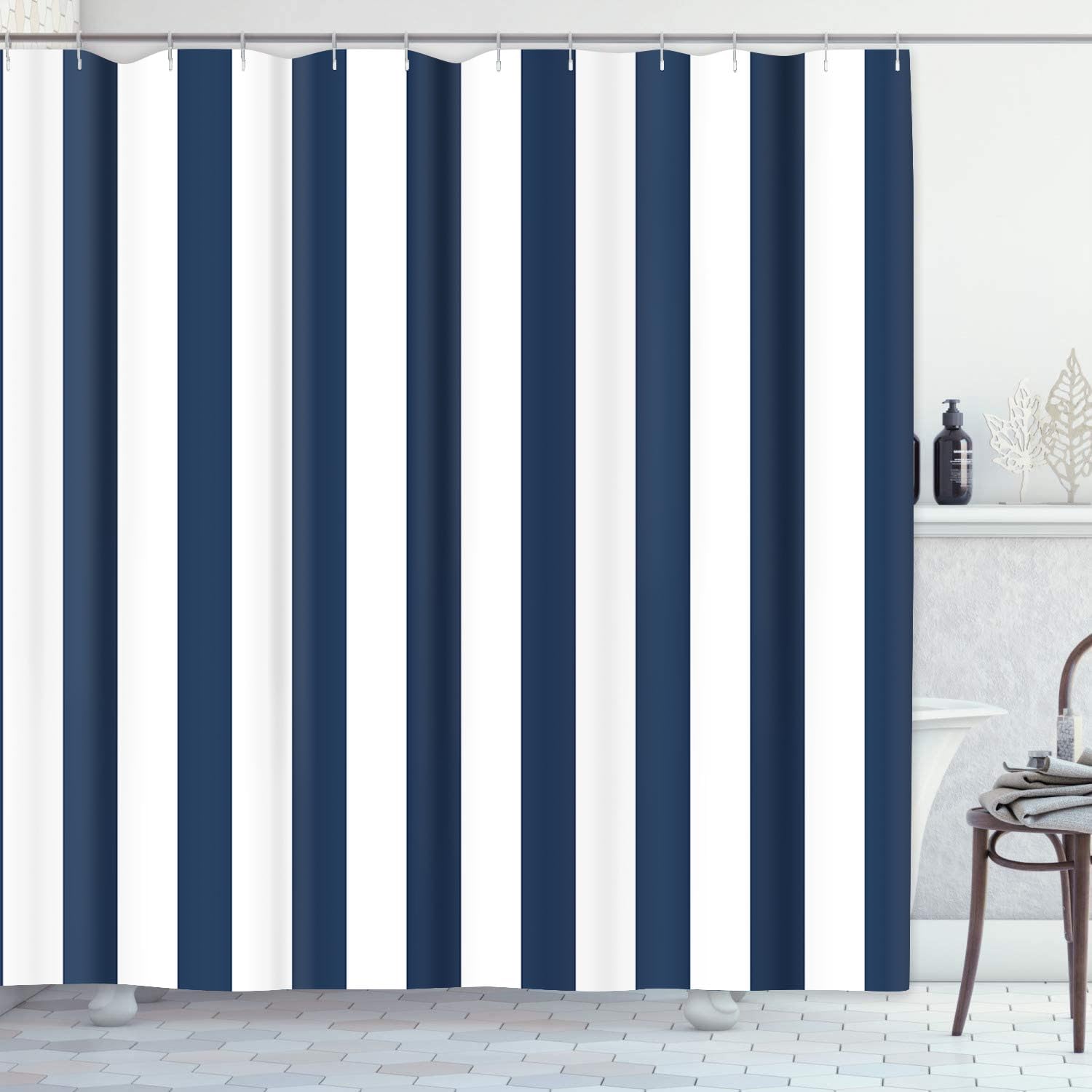 Emvency Shower Curtain Abstract Classic Navy Blue and White Stripe Graphic Modern Waterproof Polyester Fabric 72 x 72 inches Set with Hooks