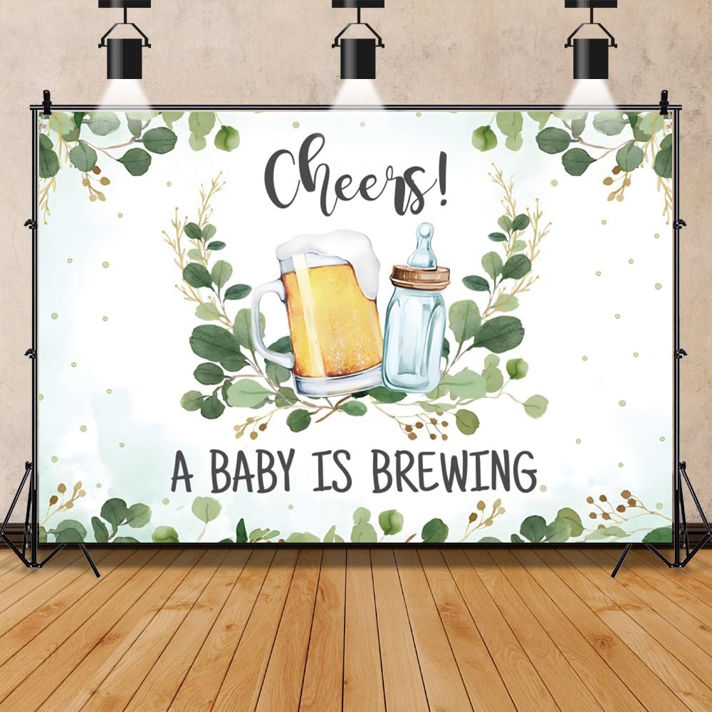 Leowefowa 10x8ft Vinyl A Baby is Brewing Baby Shower Backdrop Feeding Bottle and Beer Baby Shower Photography Background 1st Birthday Party Decoration