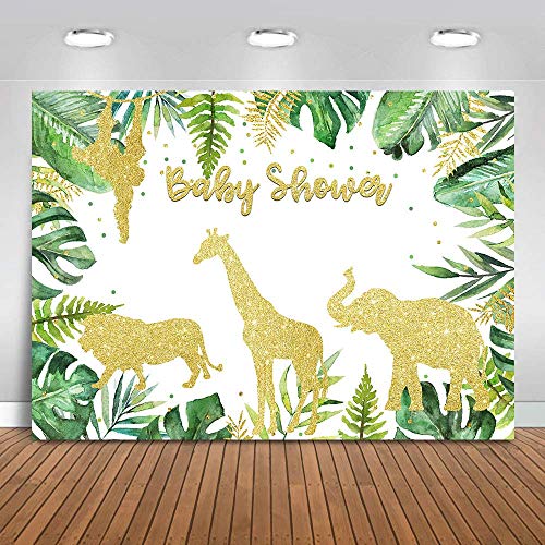 Fondo de Fiesta de Ducha de bebé con Tema de Safari de Avezano, Hojas Tropicales de Verano con Purpurina Dorada, decoración de Mesa de Estudio de fotografía de Rey León 2,2x1,5m