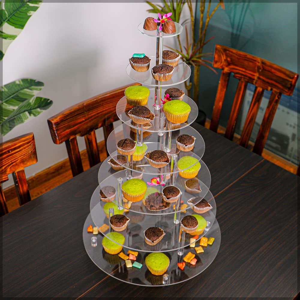 YATAI Cupcake Stand, 7 Tier Acrylic Buffet Stand, Afternoon Tea Stand, Multi-layer Dessert Stand Table, Celebration Farmhouse Tiered Tray Decor, Cupcake Display for Birthday Graduation Baby Shower