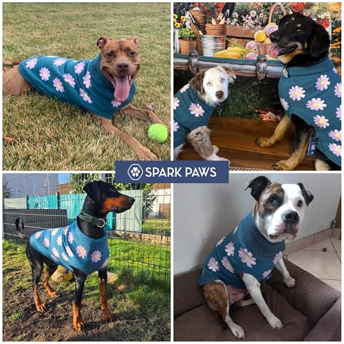 Spark Paws Strick Hundepullover – Ultrasofter, Warmer Winterpullover für kleine, mittlere & große Hunde – Dehnbarer Hundepullover für French Bulldogs, Pitbulls, Hündinnen & Rüden, (Flower,3XL)