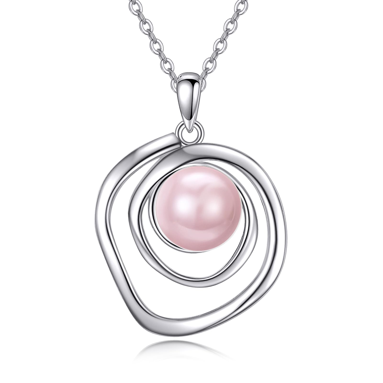 POPLYKEWhite/Black/Pink/Turquoise/White Opal/Rose Gold Pearl Necklaces for Women Sterling Silver Pearl Pendant Pearl Jewelry Gifts for Women Girls Mom Wife